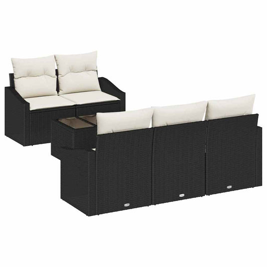 Garten-Sofa-Set 6 pcs Schwarz und Creme 55 x 55 x 37 cm