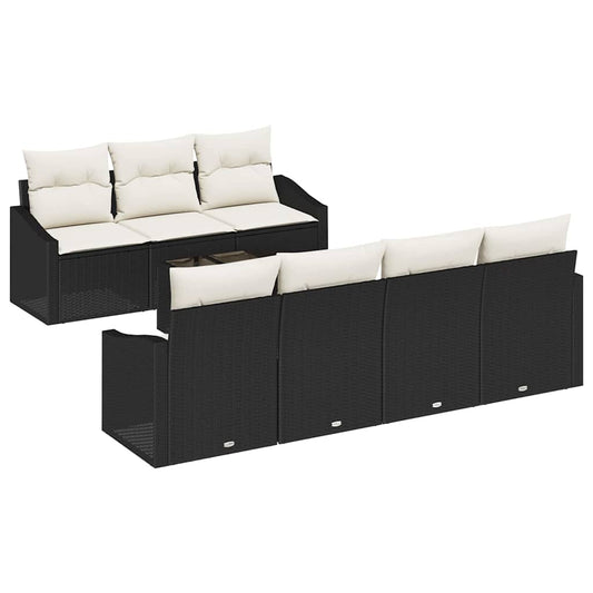 Sofa Set mit Kissen 8 pcs Schwarz und Creme Poly-Rattan