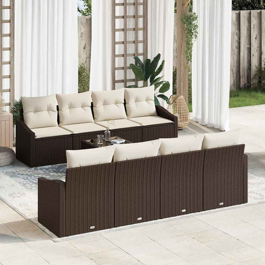 Garten-Sofa-Set 9 pcs Braun und Creme 55 x 55 x 37 cm