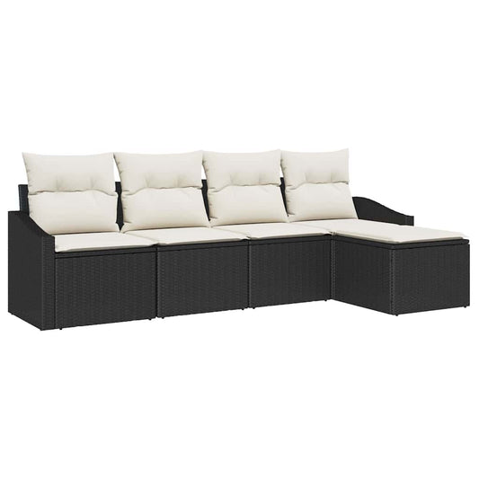 Sofa Set mit Kissen 5 pcs Schwarz Poly-Rattan