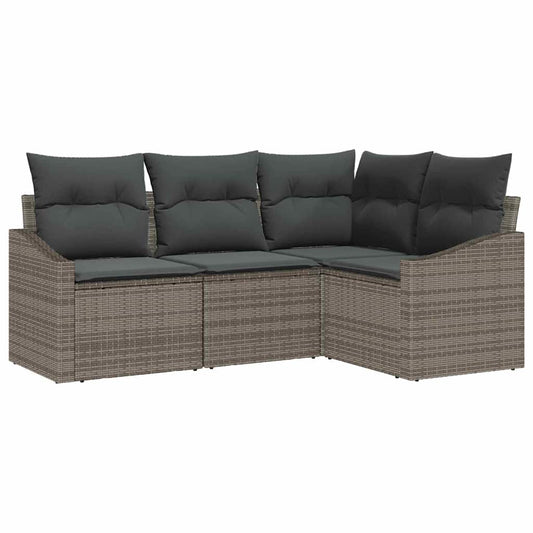 Sofa Set mit Kissen 4 pcs Grau Poly-Rattan