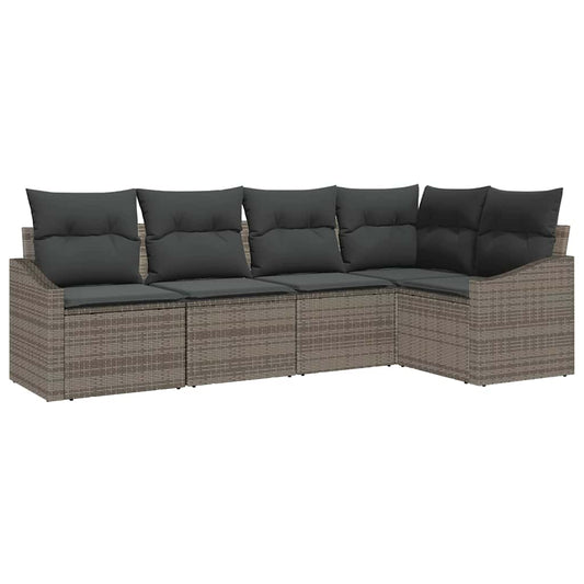 Sofa Set mit Kissen 5 pcs Grau Poly-Rattan