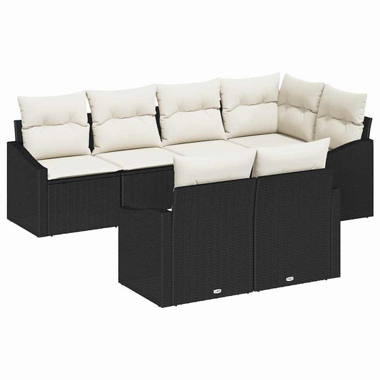 Sofa Set mit Kissen 7 pcs Schwarz Poly Rattan