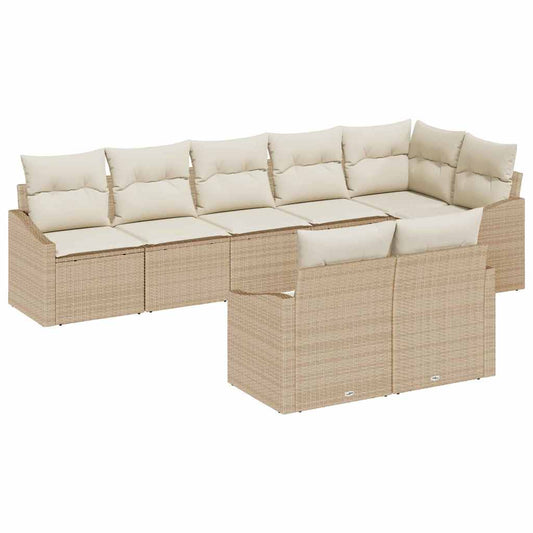 Sofa Set mit Kissen 8 pcs Beige Poly Rattan