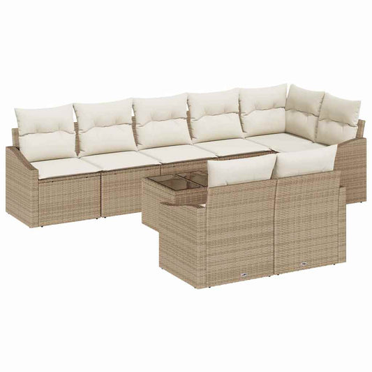 Sofa Set mit Kissen 9 pcs Beige Poly Rattan