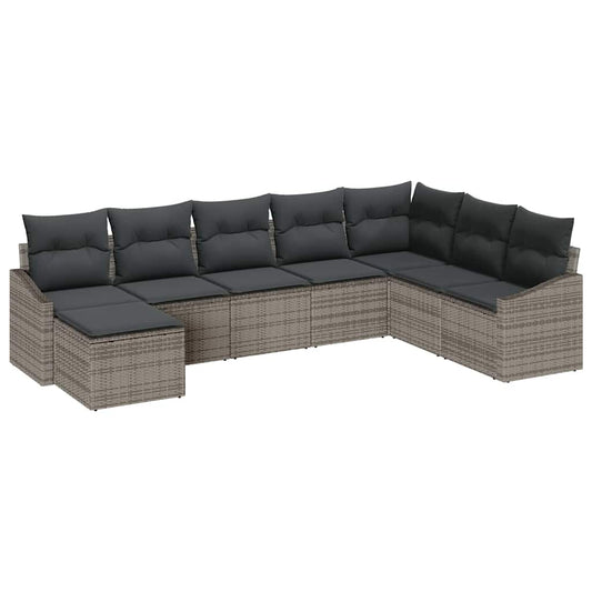 Sofa Set mit Kissen 8 pcs Grau Poly-Rattan