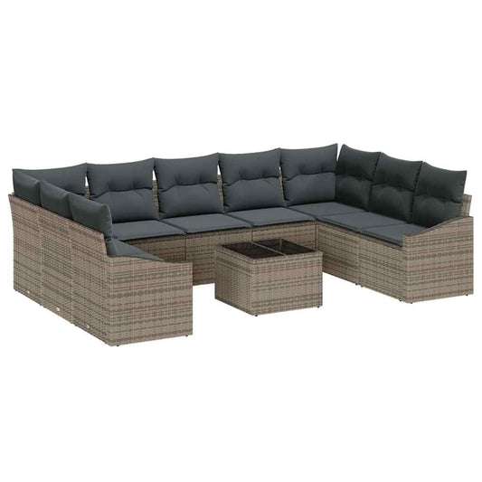Garten-Sofa-Set 10 pcs Grau Poly Rattan