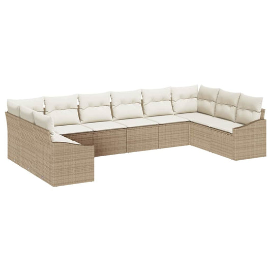 Sofa Set mit Kissen 10 pcs Beige Poly Rattan