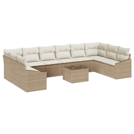 Sofa Set mit Kissen 11 pcs Beige Poly Rattan