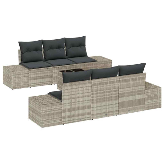 Sofa Set mit Kissen 7 pcs Hellgrau Poly Rattan