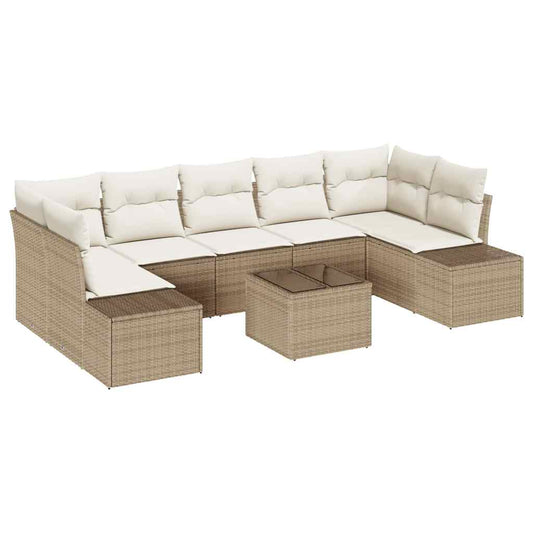 Sofa Set mit Kissen 8 pcs Beige Poly Rattan