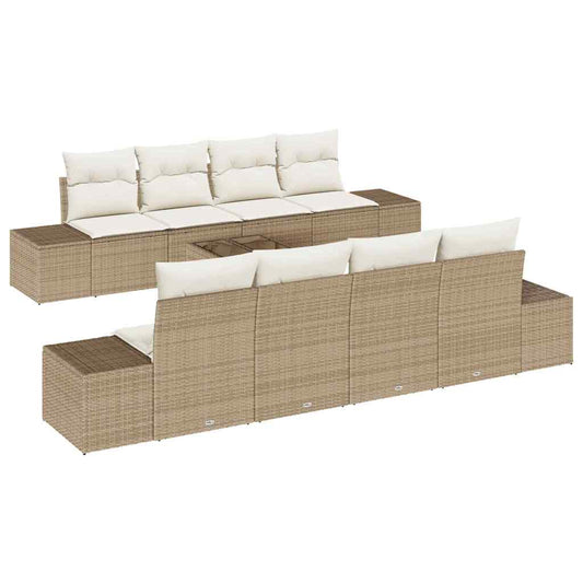 Garten-Sofa-Set mit Kissen 7 pcs Beige und Creme Poly-Rattan