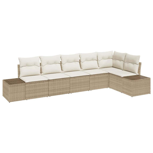 Gartensofa-set mit Kissen 6 pcs Beige und Creme Poly-Rattan