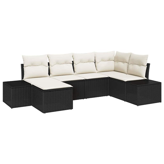 Gartensofa-set mit Kissen 6 pcs Schwarz und Creme Poly-Rattan