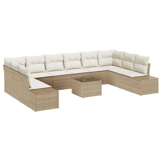 Gartensofa-set mit Kissen 11 pcs Beige Poly-Rattan