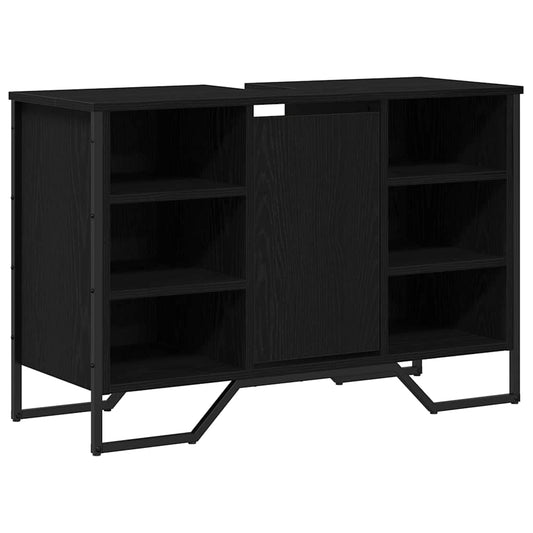 Waschbeckenschrank mit Tür Schwarz Eichen-Optik 91 x 35 x 60 cm