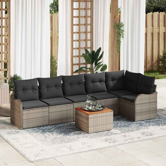 Garten-Sofa-Set 7 pcs Grau Poly Rattan