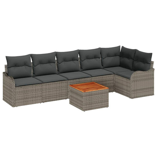 Garten-Sofa-Set 7 pcs Grau Poly Rattan