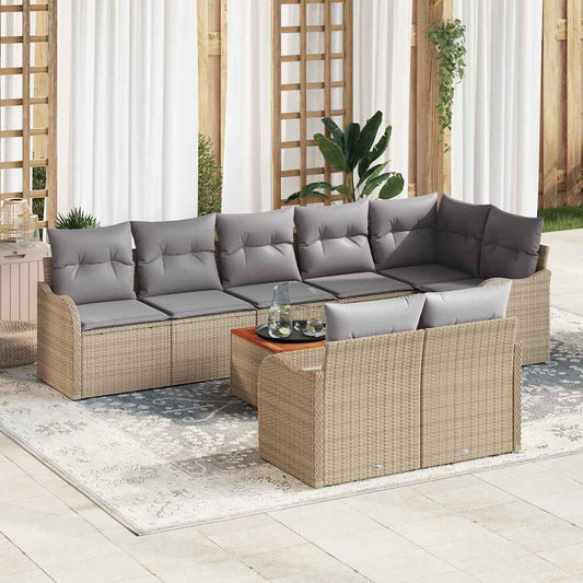 Garten-Sofa-Set 9 pcs Beige Poly Rattan