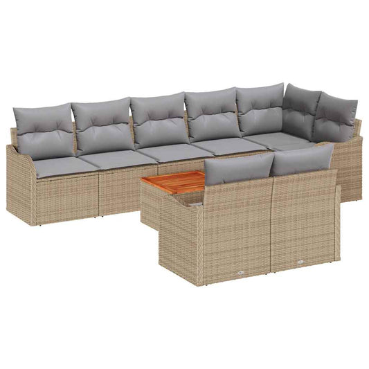 Garten-Sofa-Set 9 pcs Beige Poly Rattan