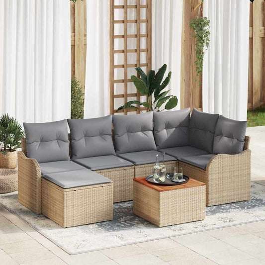 Garten-Sofa-Set 7 pcs Beige Poly Rattan