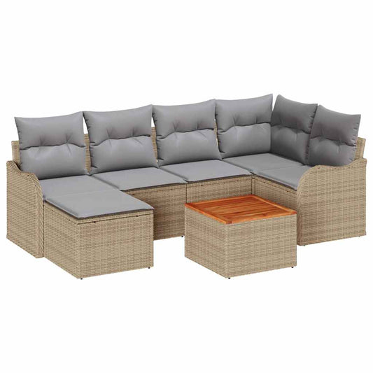 Garten-Sofa-Set 7 pcs Beige Poly Rattan