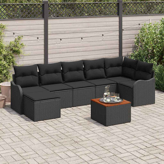 Garten-Sofa-Set 8 pcs Schwarz Poly Rattan