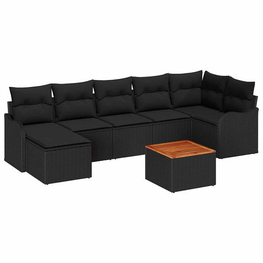 Garten-Sofa-Set 8 pcs Schwarz Poly Rattan