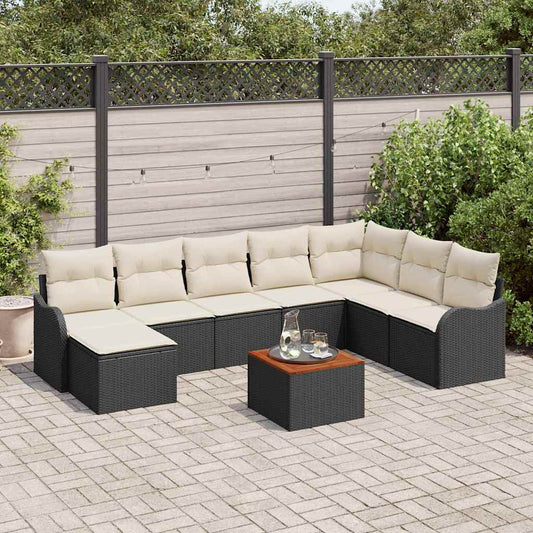 Garten-Sofa-Set 9 pcs Schwarz Poly Rattan