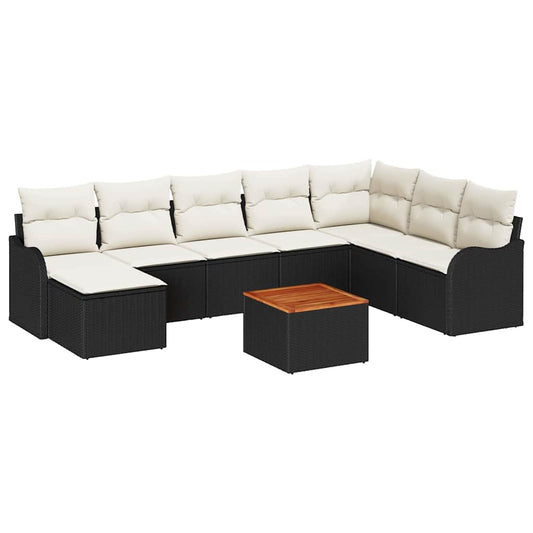 Garten-Sofa-Set 9 pcs Schwarz Poly Rattan