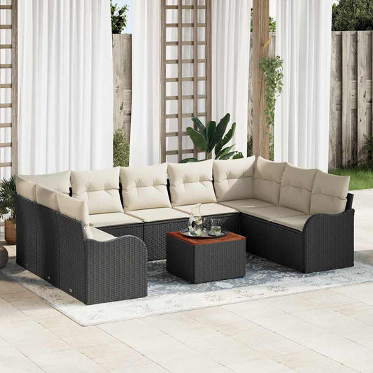 Garten-Sofa-Set 10 pcs Schwarz Poly Rattan