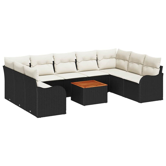 Garten-Sofa-Set 10 pcs Schwarz Poly Rattan