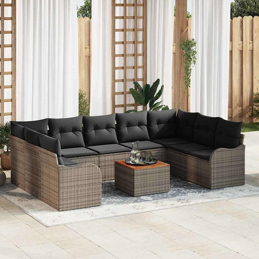 Garten-Sofa-Set 10 pcs Grau Poly Rattan