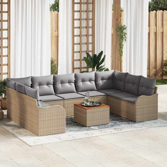 Garten-Sofa-Set 10 pcs Beige Poly Rattan