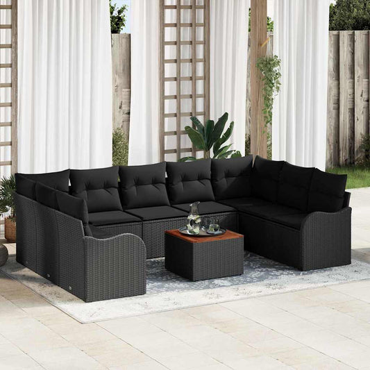 Garten-Sofa-Set 10 pcs Schwarz Poly Rattan