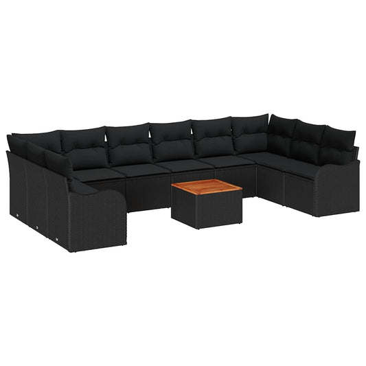 Garten-Sofa-Set 10 pcs Schwarz Poly Rattan