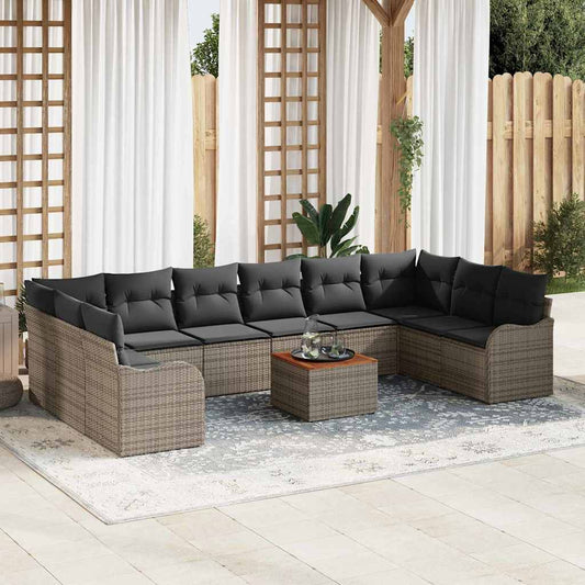 Garten-Sofa-Set 11 pcs Grau Poly Rattan