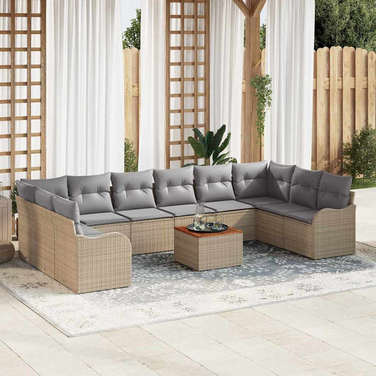 Garten-Sofa-Set 11 pcs Beige Poly Rattan