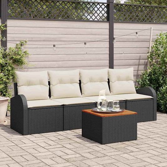 Garten-Sofa-Set 5 pcs Schwarz Poly Rattan