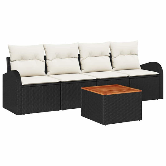 Garten-Sofa-Set 5 pcs Schwarz Poly Rattan
