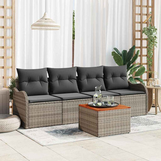 Garten-Sofa-Set 5 pcs Grau Poly Rattan