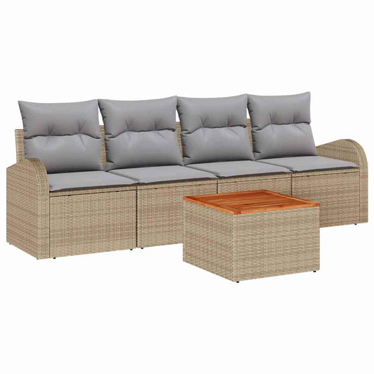 Garten-Sofa-Set 5 pcs Beige Poly Rattan