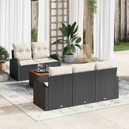 Garten-Sofa-Set 6 pcs Schwarz Poly Rattan