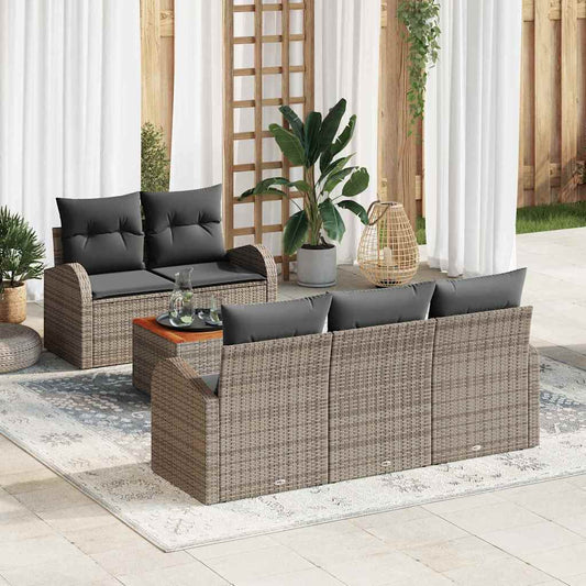 Garten-Sofa-Set 6 pcs Grau Poly Rattan