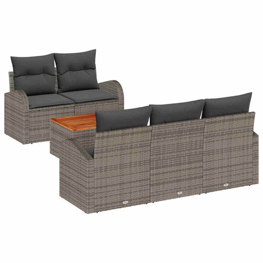 Garten-Sofa-Set 6 pcs Grau Poly Rattan