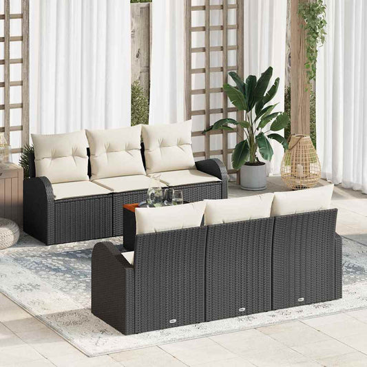 Garten-Sofa-Set 7 pcs Schwarz Poly Rattan
