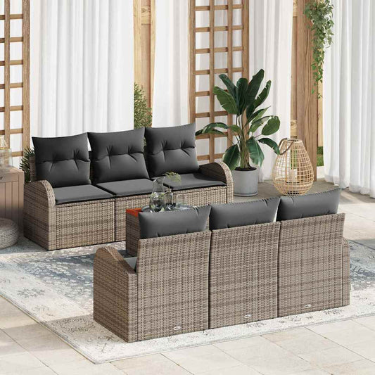Garten-Sofa-Set 7 pcs Grau Poly Rattan
