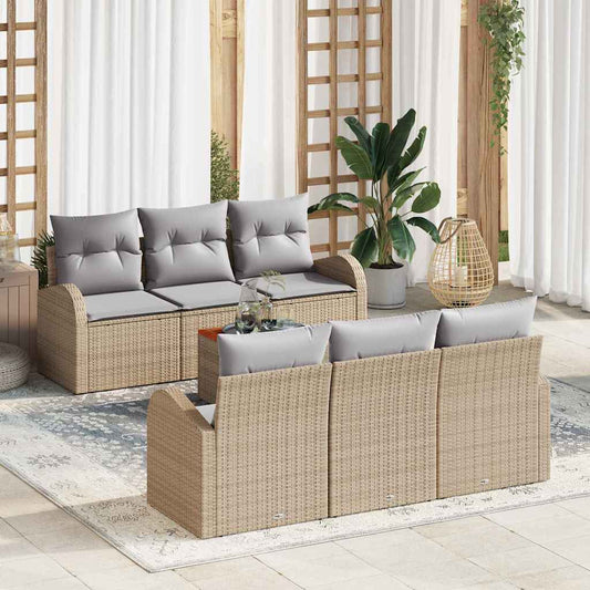 Garten-Sofa-Set 7 pcs Beige Poly Rattan