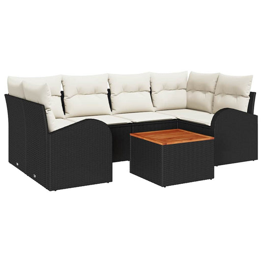 Garten-Sofa-Set 7 pcs Schwarz Poly Rattan