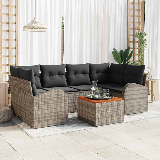Garten-Sofa-Set 7 pcs Grau Poly Rattan